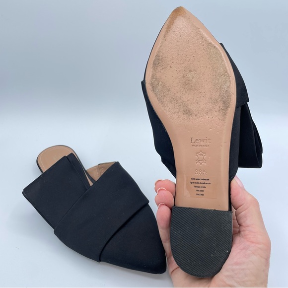 Lewit Italian Satin Side Bow Filippo Mules 38 1/2 Black - Picture 15 of 15
